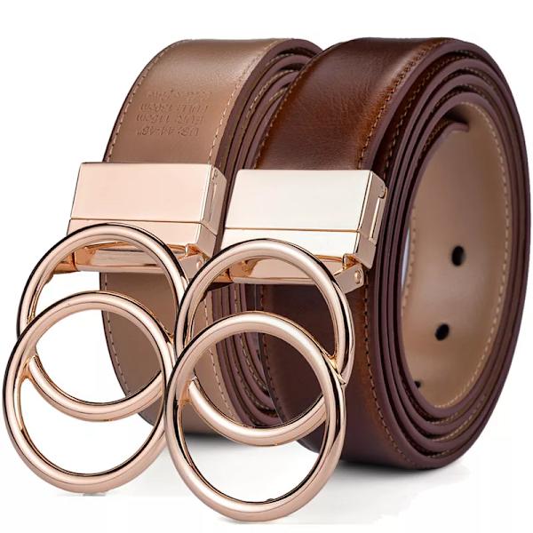 Kvinnor Vändbart Bälte Dubbel O Ring Rotera Spänne Två sidor Midja Jeans Klänning By Beltox Fine OO-BK-Cognac 100cm (Waist 85cm)