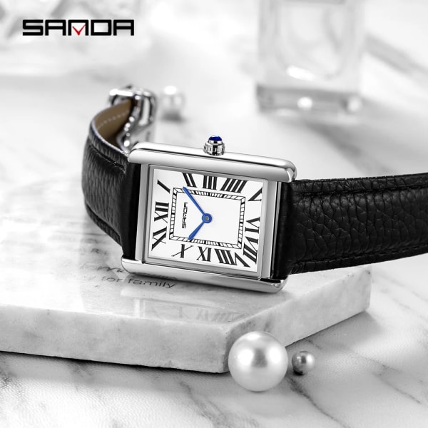 SANDA Ny design romersk skala för kvinnor kvarts Läderrem Modetrend enkel personlighet kreativ watch 30m vattentätt läder minimum size