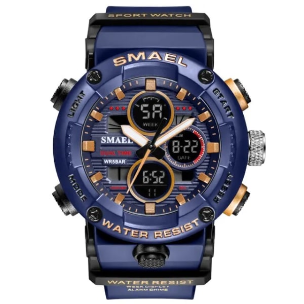 SMAEL Watch Herr Vattentät LED Digital Klockor Stoppur Big Dial Klocka För Man 8038 Relogio Masculino Sport Herr Klockor Quartz Dark Blue