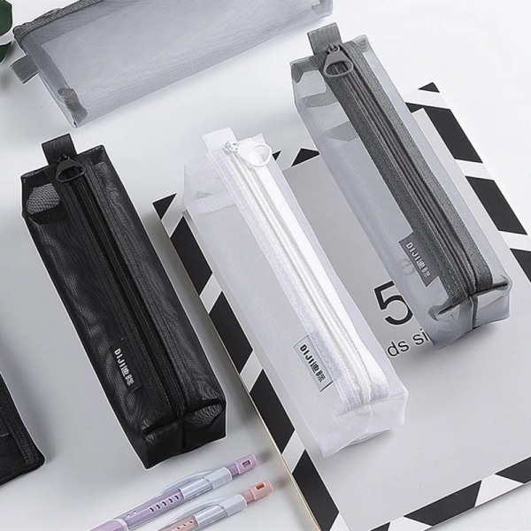 Enkelt grått svart case med stor kapacitet Mash Transparent kosmetiska borstväskor Studenter Tredimensionellt case i nylon gray(.582)