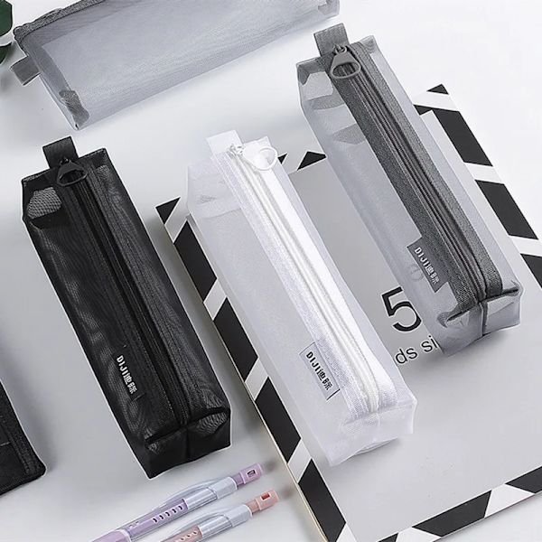 Enkelt grått svart case med stor kapacitet Mash Transparent kosmetiska borstväskor Studenter Tredimensionellt case i nylon gray(.583)
