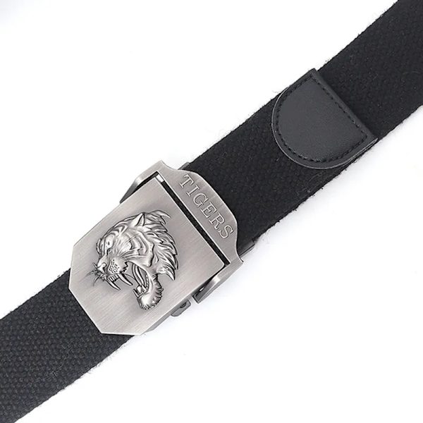 Ny canvas utomhus taktiskt armébälte 3D tigerhuvud Emblem metallspänne unisex jeansbälte för män Militärbälte Man sportrem Army Green Rice Edge 110cm