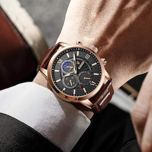 2023 nya herrklockor Toppmärke Lyxigt brunt läder Casual Quartz Watch Herr Sport Vattentät watch Relogio Masculino all black