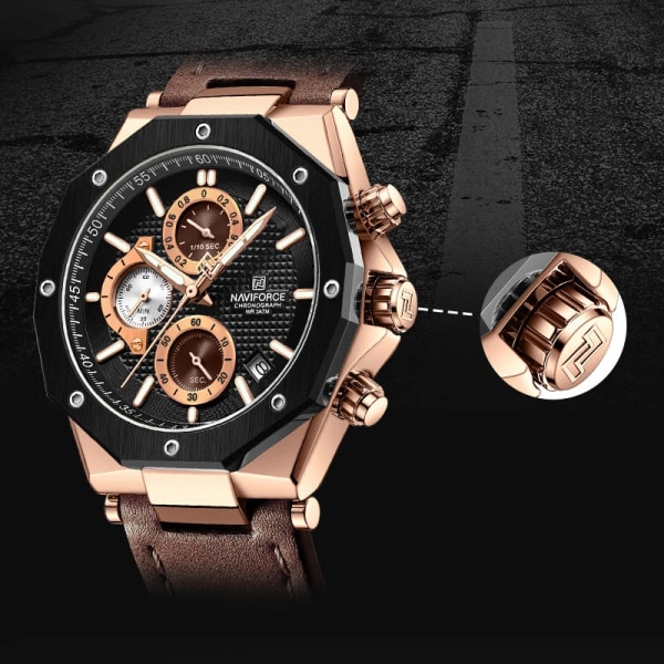 Nya NAVIFORCE klockor Top Lyx Märke Sport Watch Läder Vattentät Business Mode Kronograf Armbandsur Auto Date RG B DBN