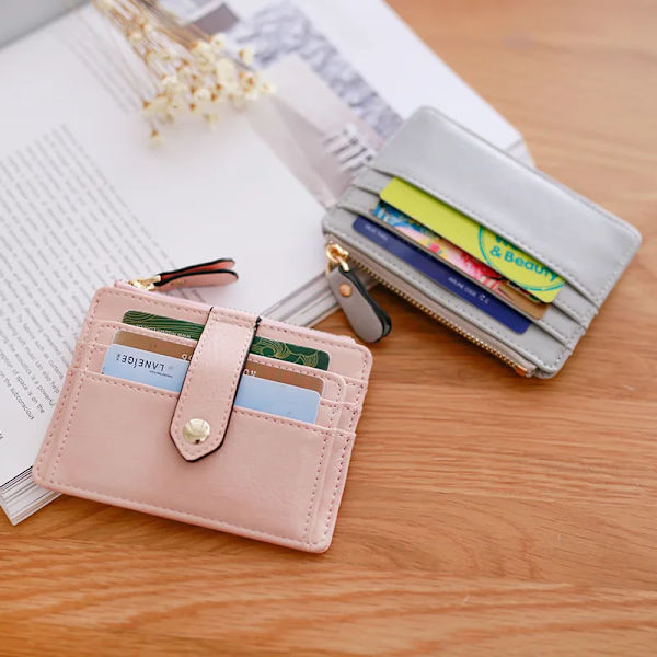 1 ST Mini PU Läder Kreditkortshållare Skydd Cover Hasp Kvinnor Män Liten Ultra-Tunn plånbok Organizer Case Paket Myntväska Beige