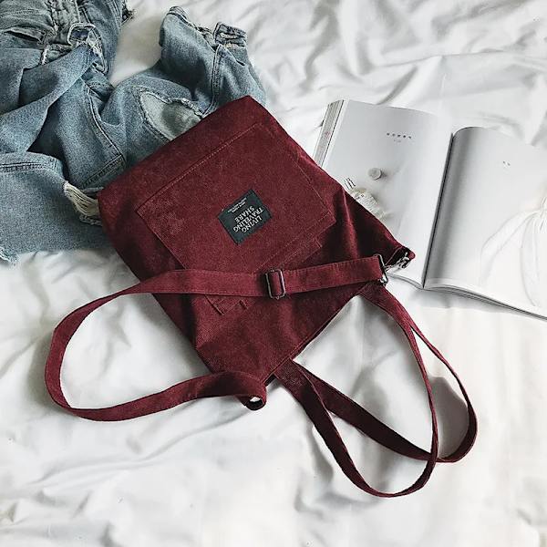Ny axelväska i canvas för kvinnor Mode manchester Crossbody-väska med stor kapacitet Kvinnlig Casual Pläd Enfärgade handväskor Wine Red