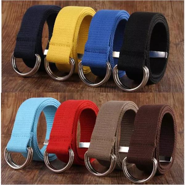 Mode bälte för män/kvinnor D-format dubbelringspänne Enkelt solid bomullscanvas All-match unisex canvasbälten Midjebälte lyx blue 100cm