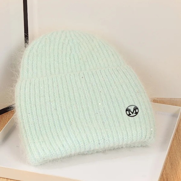 Ins Solid Shiny Color Beanies SkulliesLetter Kvinna Fluffig Vinterhatt För Matchande Varm Mjuk Present letter logo32