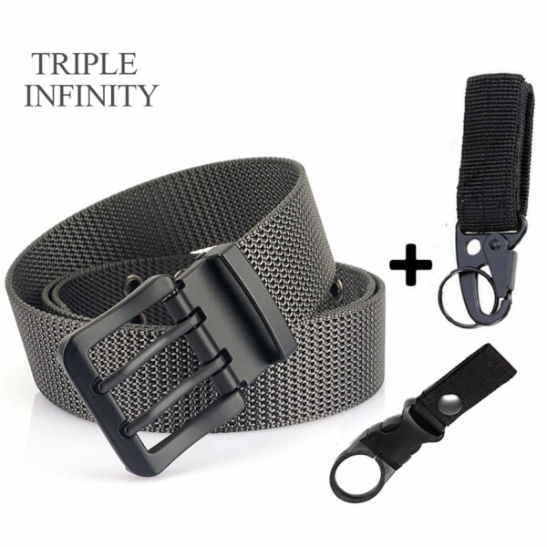 Metall dubbelstift Spänne bälten Andas nylon taktiskt bälte Slitstarkt långt militärbälte för män Quick Dry Jeans Midjeband Vandring Gray Belt Match B 120cm Adjustable