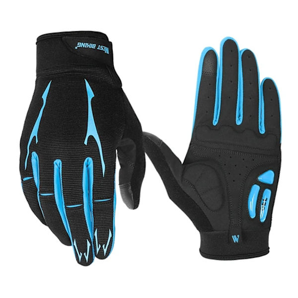 WEST BIKING Cykelhandskar med andningsförmåga GEL Flytande Silikon Palm Halkfri Sport Full Finger Cykelhandske Half Finger Bike Handskar Blue Full Finger L
