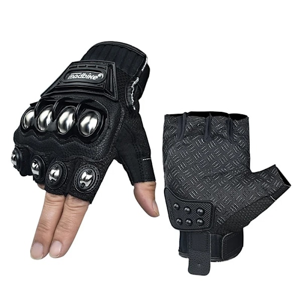 Fingerlösa motorcykelhandskar för män och kvinnor, halvfinger motorcykelhandskar för BMX ATV MTB-åkning, klättring, motocross sommar Red M