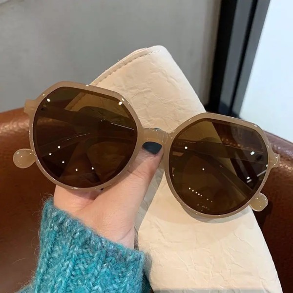 OLOEY Fashion Style All-match Trend Solglasögon Personlig rund ram Solglasögon Ins Trend Candy Color Stora ram Solglasögon tea Picture color