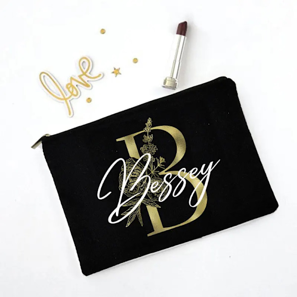 Personliga initialer Sminkväska Brudtärna Maid of Honor Semester Canvas Monogram Kosmetisk påse Bröllop möhippa Present B