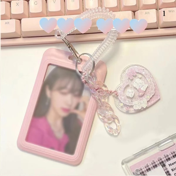 Söt Kpop Fotokortshållare Album Fotokortshållare Flickor Busskort ID Hållare Studenthänge Nyckelring Kortförvaringsfodral pink 1
