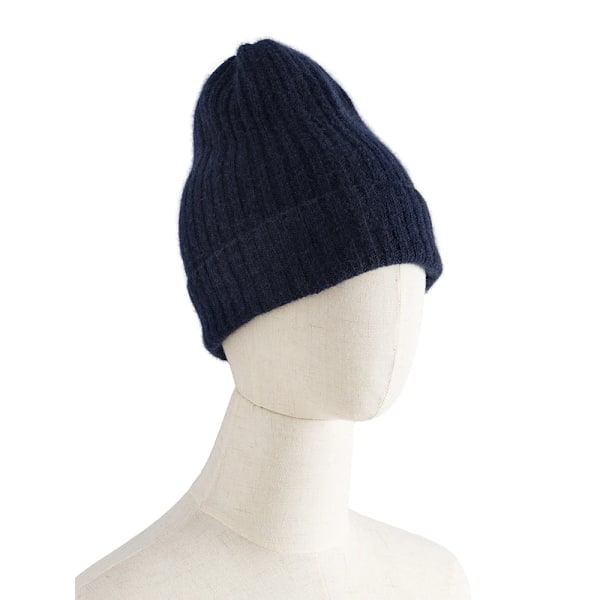 Kvinnors Cashmere Stickad Ribbad Beanie Mössa, Ensfärgad Varm Hatt, Blandningar, Vinter Höst Varma Skullies, Garanterad Hthr Navy One Size