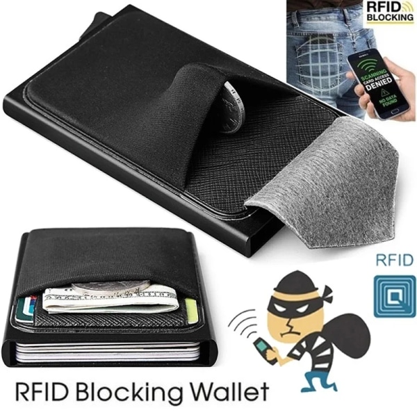Ny tunn aluminiumplånbok med elasticitet på baksidan ID Kreditkortshållare Mini RFID-plånbok Automatisk pop-up case Purple