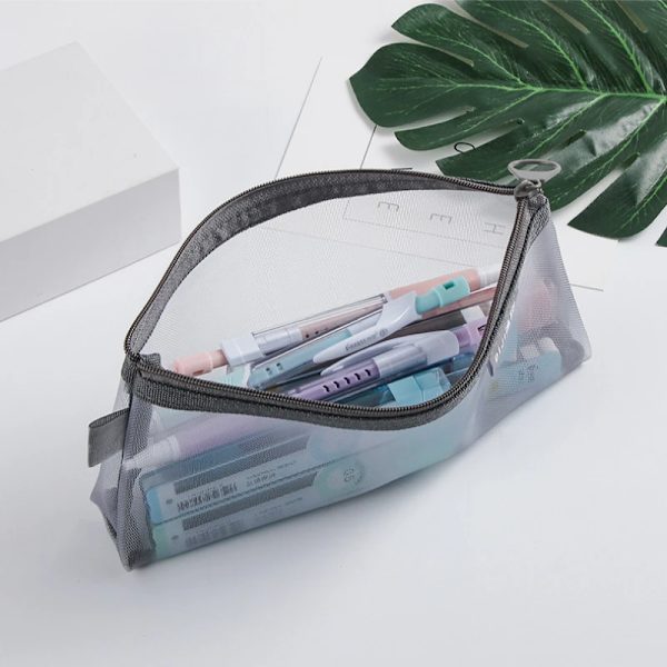 Enkelt grått svart case med stor kapacitet Mash Transparent kosmetiska borstväskor Studenter Tredimensionellt case i nylon gray(.582)