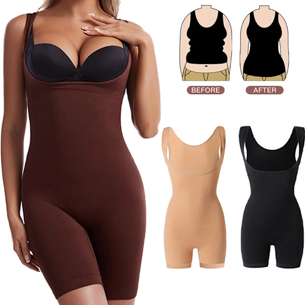 Body Shapewear För kvinnor Magkontroll Helkroppsformare Bantningskorsett Underkläder Fett Mage Lår Slankare Fajas Brown 4XL