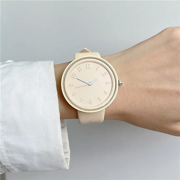 INS hot, dam, hög kvalitet, Makaron färg, nisch, minimalistisk watch, retro Ivory
