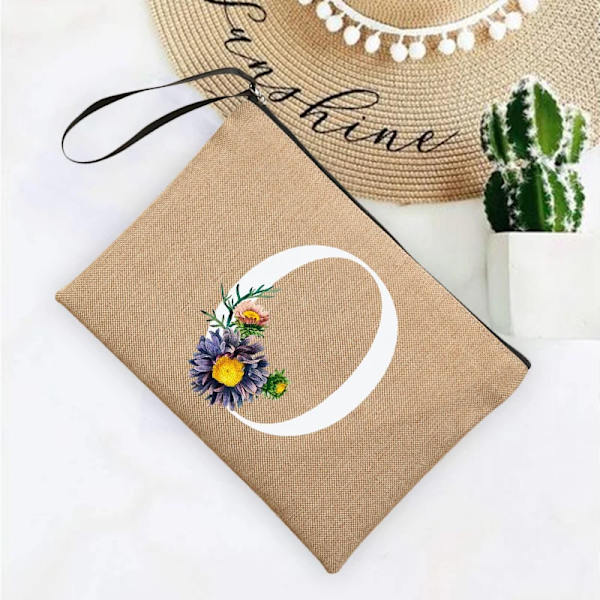Inledande brev Blomma Linne Dragkedja Kvinnor Kosmetikväskor Mujer Bolsa Sommar Beach Organizer Case Neceser Sminkväska Q06628-A012BR-S