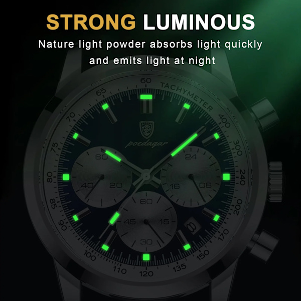 POEDAGAR Lyx Watch Högkvalitativ vattentät kronograf Lysande Herrarmbandsur Läder Herr Kvartsklockor Casual Black Green