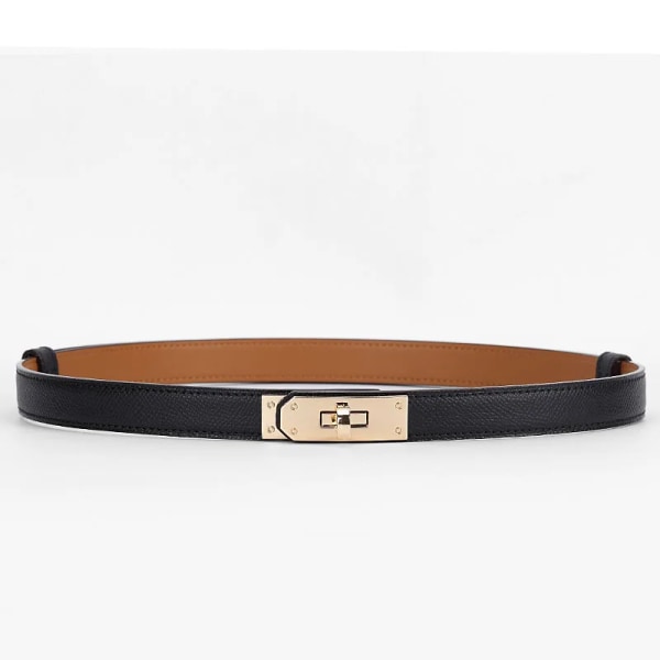 2022 Nytt lyxvarumärke högkvalitativt kvinnor i äkta läder 1,8 cm bredd Bälten Golden Lock Spänne Klänning Jeans Tröja Midjeband Bälte Black 105CM