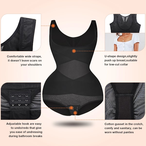 Bodysuit för kvinnor Shapewear Sömlösa underkläder Magkontroll Öppen byst Korsett Bantning Body Shaper Waist trainer Black add Black M