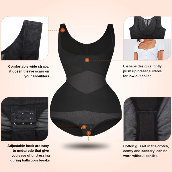 Bodysuit för kvinnor Shapewear Sömlösa underkläder Magkontroll Öppen byst Korsett Bantning Body Shaper Waist trainer Black L