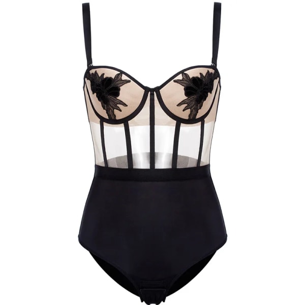 2020 nya retrobroderade hängslen Sexiga kvinnor Pyjamas Transparent spets Sexig Kroppsskulptering Bröstvård Girly Leotard skin color 80C