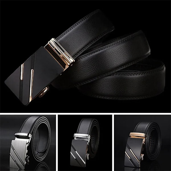120 cm Herrbälte Lyxigt Automatiskt Business Midjeband Man Ko-rem Bälten För Herr Läder Designer Guld Silver Spärrspänne BlackC 120cm