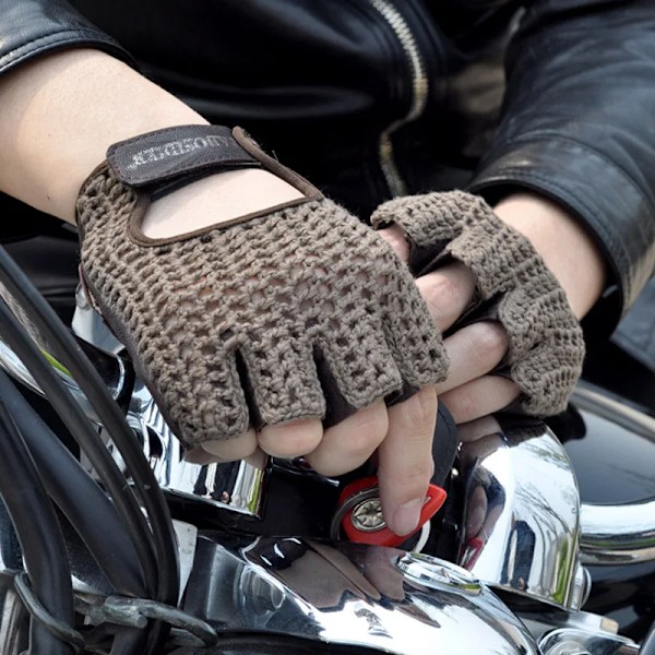 Fingerlösa handskar i läder och mesh Motocross Fisknät Bilkörning Taktiska handskar Motorcykeltillbehör Arbetscykling Herrhandskar Gloves C