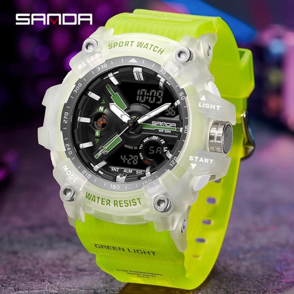 SANDA 3179 Digital Watch för män 50M vattentät watch Dual Display Quartz Watch för män Luminous Relogio Masculino black gold