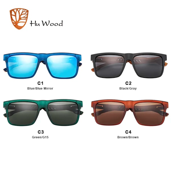 HU WOOD Nya högkvalitativa fyrkantiga solglasögon för män Polariserad UV400 Mode solglasögon Spegel Sportsolglasögon Köra oculos Green Polarized