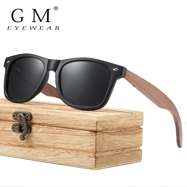 GM Märke Valnöt Trä Polariserad Solglasögon Herr Fyrkantig Båge Solglasögon Dam Solglasögon Man Oculos de sol Masculino S7061h Brown Square Box Black