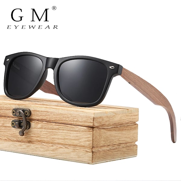 GM Märke Valnöt Trä Polariserad Solglasögon Herr Fyrkantig Båge Solglasögon Dam Solglasögon Man Oculos de sol Masculino S7061h Red Square Box Black