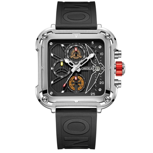 Mode watch märke ONOLA unik fyrkantig design lyxiga kvarts sportband klockor män vattentäta ON6831 silver black