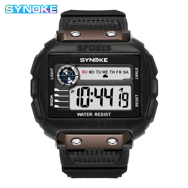 SYNOKE Digitala klockor för män Utomhussport Mode Multi Vattentät Stor urtavla Lysande armbandsur Väckarklockor män 9801 Black