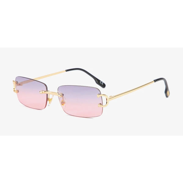 Kachawoo retro rektangulära solglasögon båglösa manliga kvinnliga uv400 små solglasögon mode blå rosa guld metall födelsedagspresenter purple pink lens as show in photo