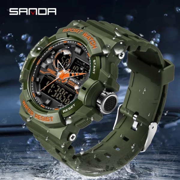 SANDA Vattentät watch Herrklocka LED Digital Quartz Watch Top Märke Lyx Herr G style Luminous Watch Relogio Masculino All Black