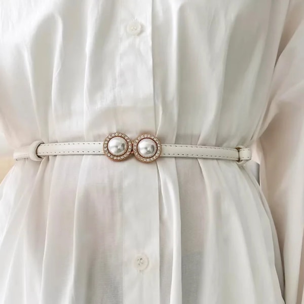 Nytt läder tunt bälte för kvinnor metall häng spänne midjerem Lyx märke designer kvinnlig klänning byxa dekoration midjeband White(.651) 95cm(.651)