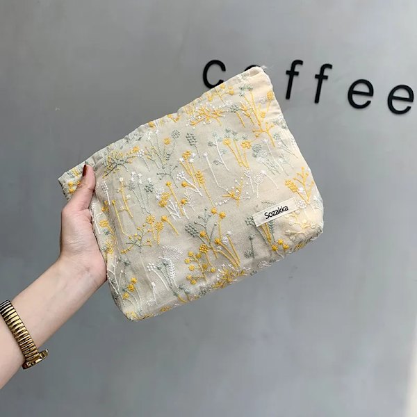 Stor Kvinnor Blommig Kosmetikväska Blommor Sminkväska Resesmink Case Organizer Kvinnlig Handväska Clutch Handväska Dragkedja C