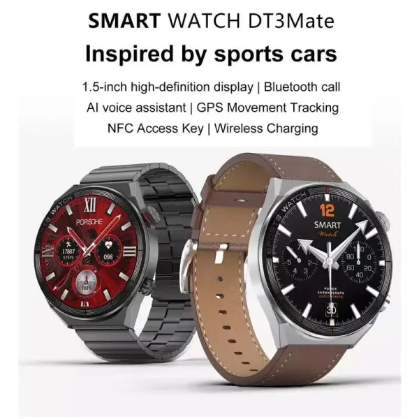 Ny Business Men Smart Watch Sport AMOLED 454*454 Skärm NFC Access Control Smartwatch Bluetooth Call Clock 30M Vattentät silver brown leather