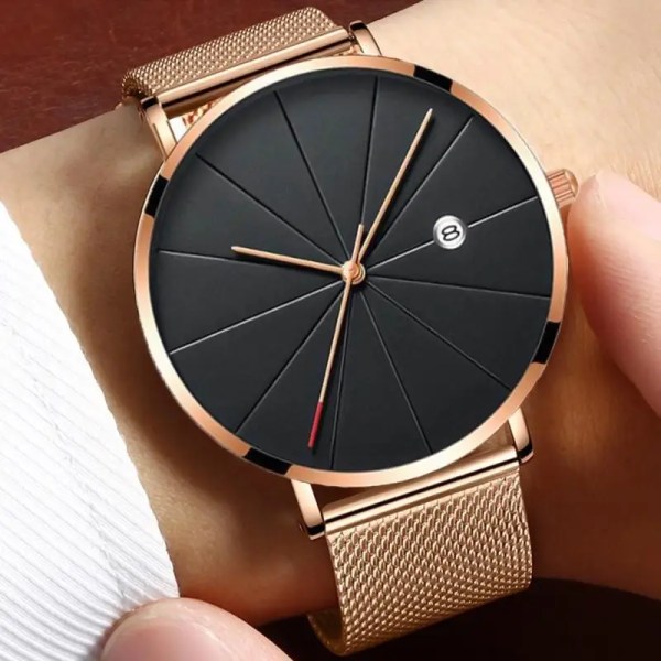 2019 Luxury Business Herrklockor Herr Guldklockor Ultratunna Herrklockor Rostfritt stål Mesh Bälte Quartz Watch horloge mannen 031297silver