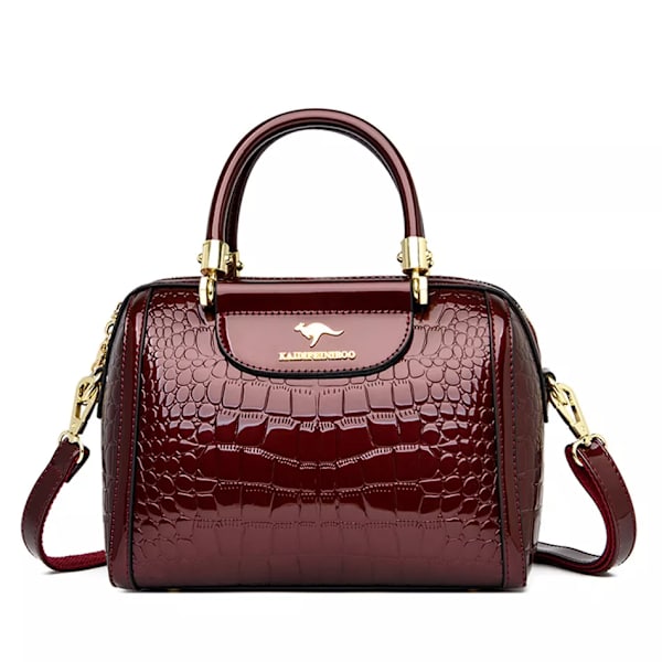Lyxiga handväskor i lack för kvinnor Designer Krokodilmönster Damaxelväska Crossbody-väska Nya Messenger-väskor för damer Burgundy