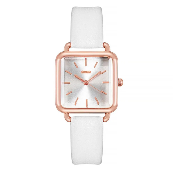 2023 Mode Kvinnor Klockor Lyx Fyrkantiga Dam Enkel Rose Gold Quartz Watch Casual Svart Läder Armbandsur Reloj Mujer White