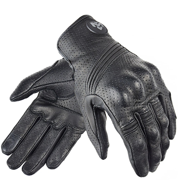 Sommar Andningsbara Äkta Läder Motorcykelhandskar Touch-funktion Guantes Moto Knogskydd Handflata Skydd Män Racing Motocrosshandskar Black-Hole-MJMOTO M