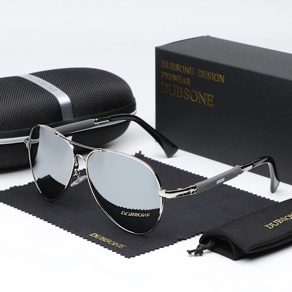 DUBSONE 2021 New Trend Quality Titanium Alloy Solglasögon herr Polariserade solglasögon Dam Pilot Mirror Glasögon Oculos de sol Silver Original