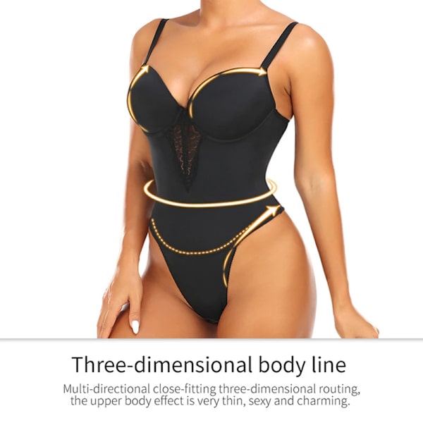 Fajas Colombianas Thong Underkläder Spets Shapewear Body Slim Body Shaper Dam V-krage Korsett Öppen gren Underkläder Rygglös Black 3XL