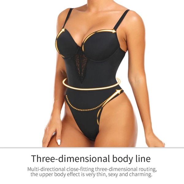 Fajas Colombianas Thong Underkläder Spets Shapewear Body Slim Body Shaper Dam V-krage Korsett Öppen gren Underkläder Rygglös Black XL