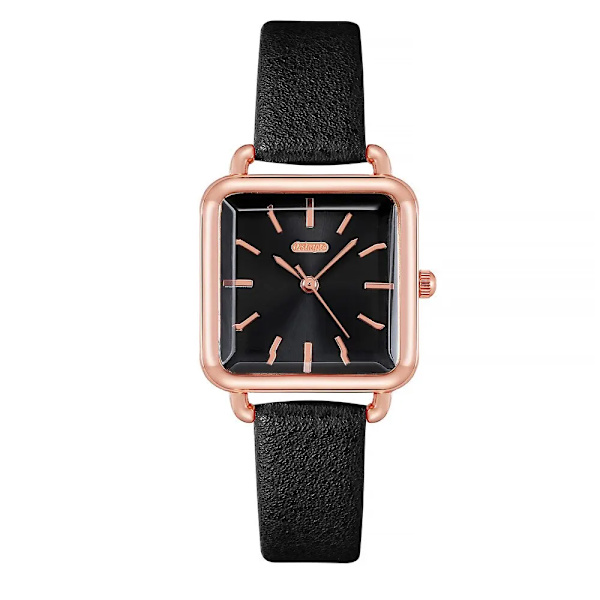 2023 Mode Kvinnor Klockor Lyx Fyrkantiga Dam Enkel Rose Gold Quartz Watch Casual Svart Läder Armbandsur Reloj Mujer Black